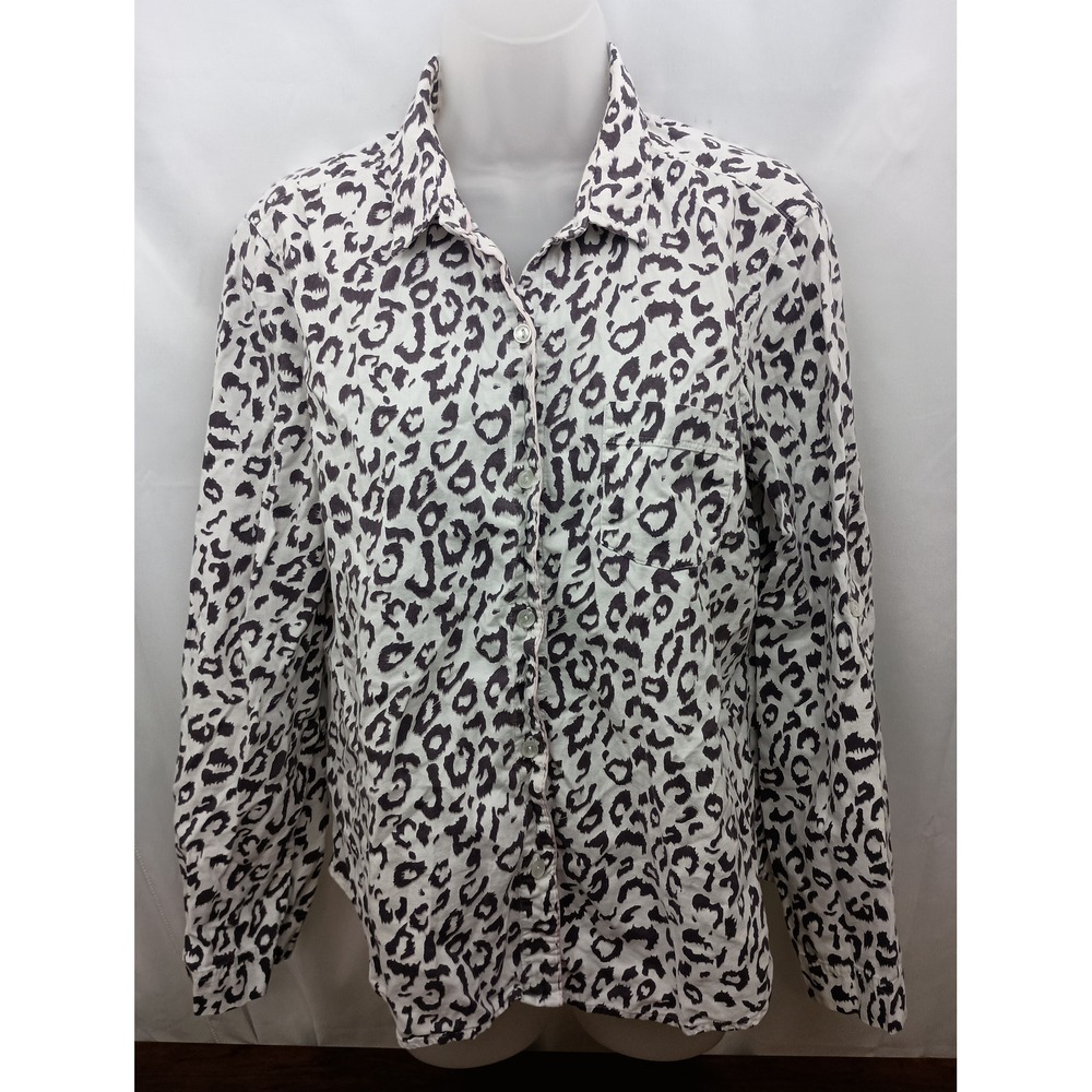 victoria secret M leopard animal print button up long sleeve pj top sleepwear
